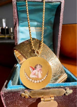 Load image into Gallery viewer, 18k Vintage Victorian Winged Cherub on Pearl Crescent Moon