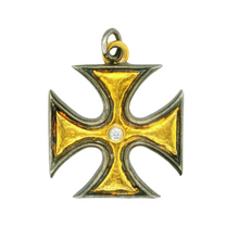 Load image into Gallery viewer, 24k gold, Diamond, Sterling Silver Byzantine Cross Pendant