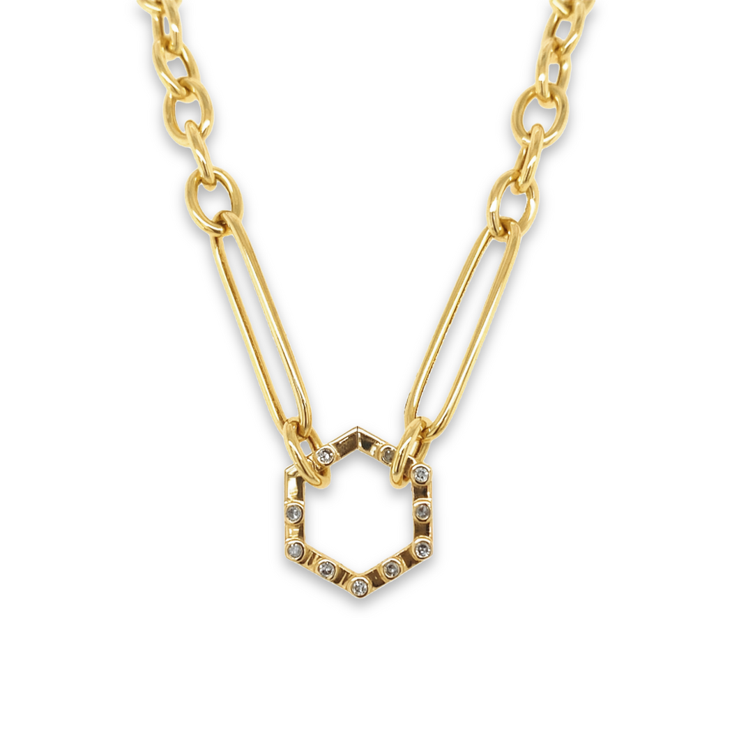 14kg Rolo Link chain with Diamond Hexagon Pendant Clasp
