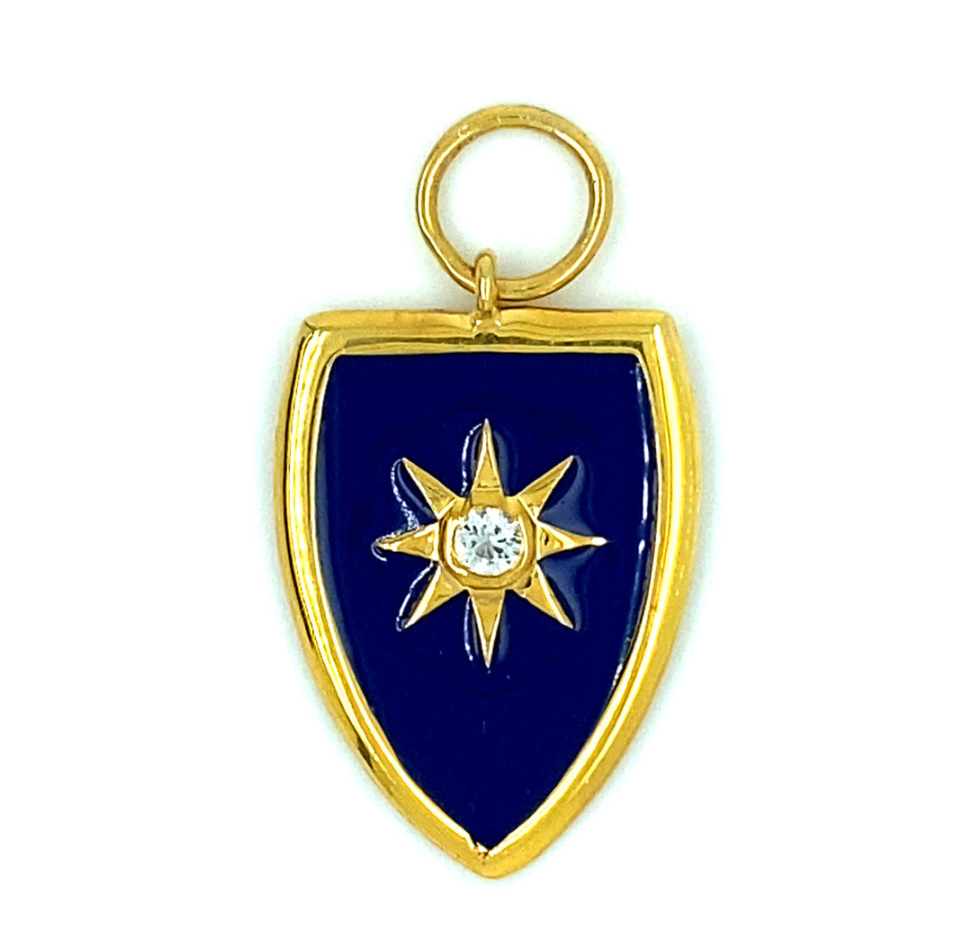 Blue Enamel Gold Shield Pendant