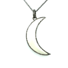 Load image into Gallery viewer, Sterling Silver, Diamond and White Enamel Moon

