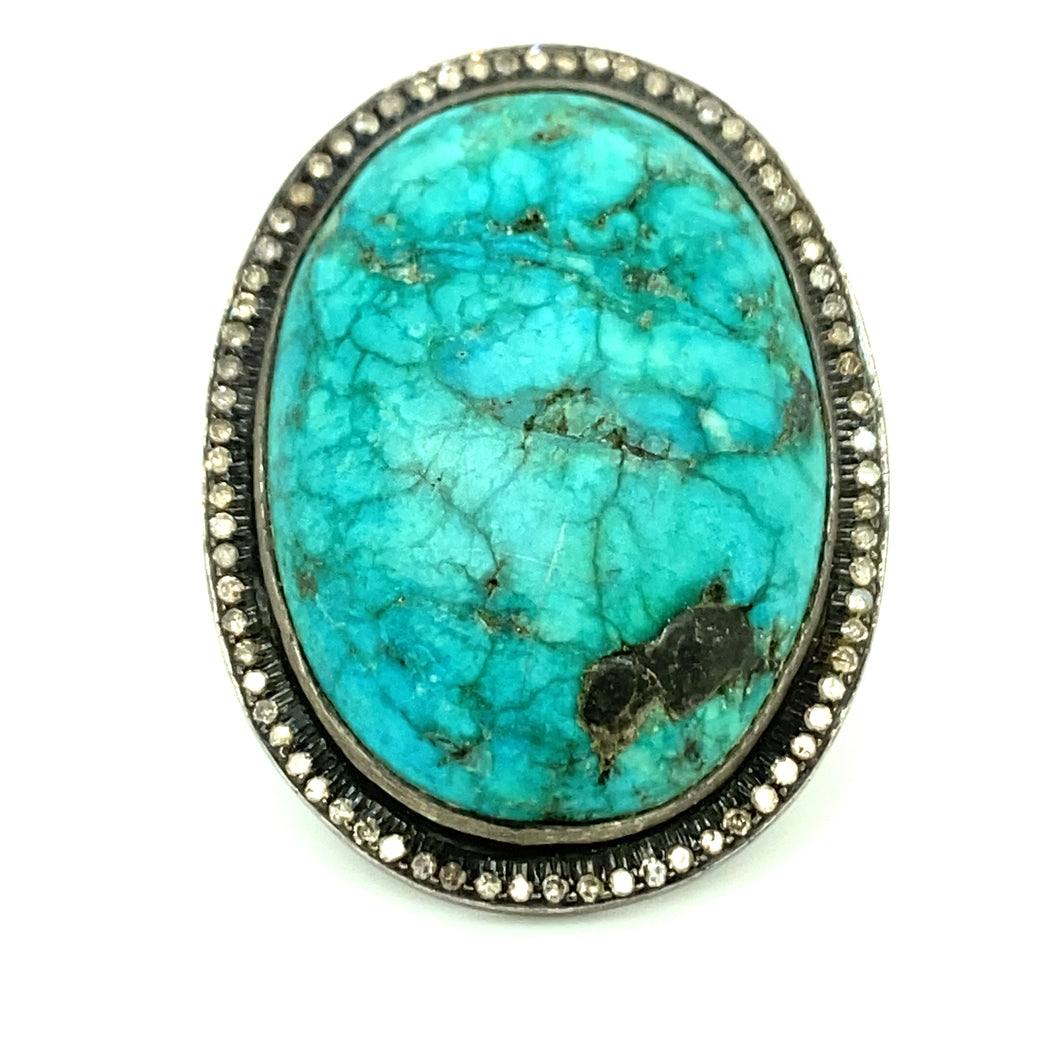 Silver Diamond and Turquoise Ring