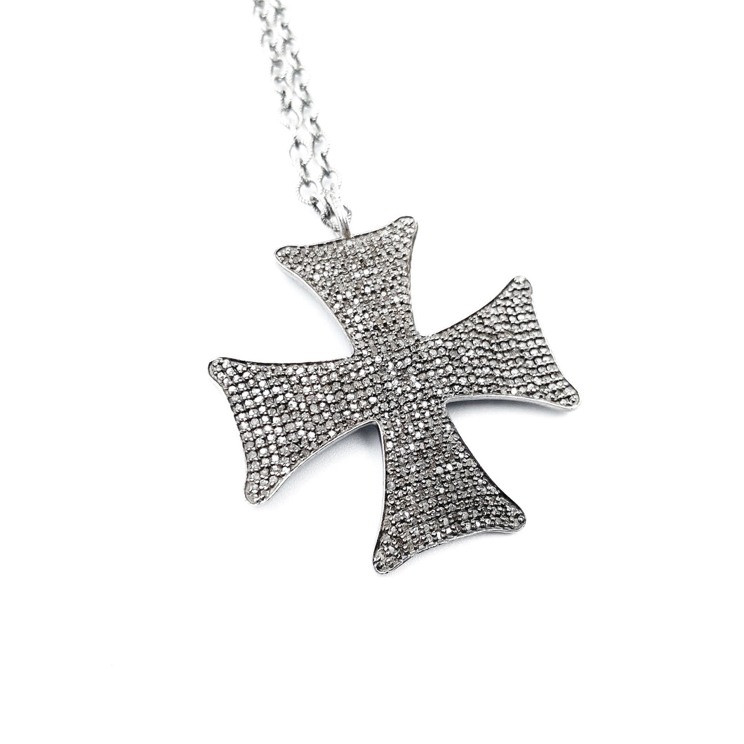 Silver Diamond Maltese Cross Medium