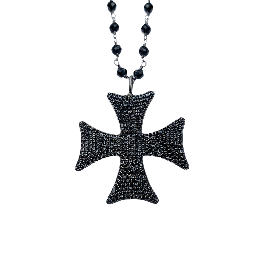 Black Spinel Maltese Cross Necklace