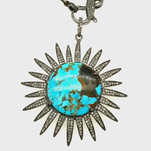 Load and play video in Gallery viewer, Diamond, Silver and Turquoise Sunburst Pendant
