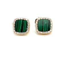 Load image into Gallery viewer, 14kg and Diamond Malachite Earrings
