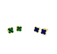 Load image into Gallery viewer, 14kg Malachite, Lapis or Mother of Pearl Clover Stud Earrings
