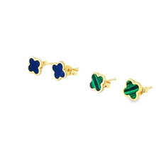 Load image into Gallery viewer, 14kg Malachite, Lapis or Mother of Pearl Clover Stud Earrings
