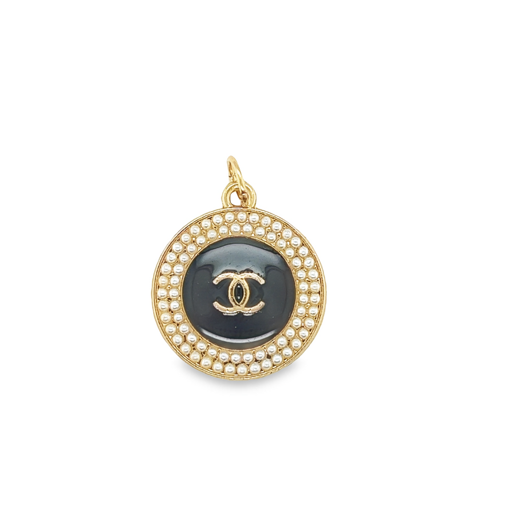Vintage Chanel Round Black Pendant with Pearls