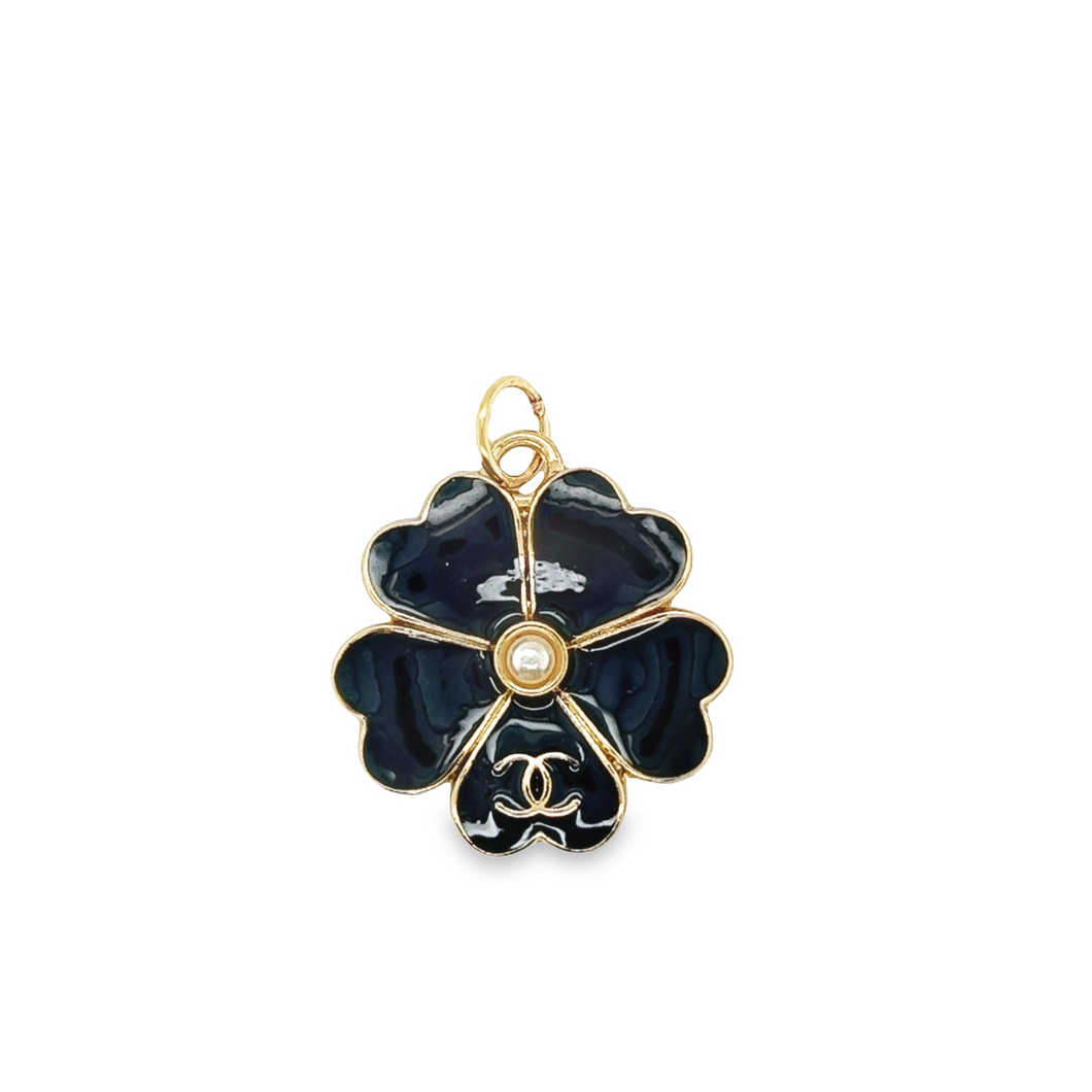 Vintage Chanel Black Flower Pendant with Pearl