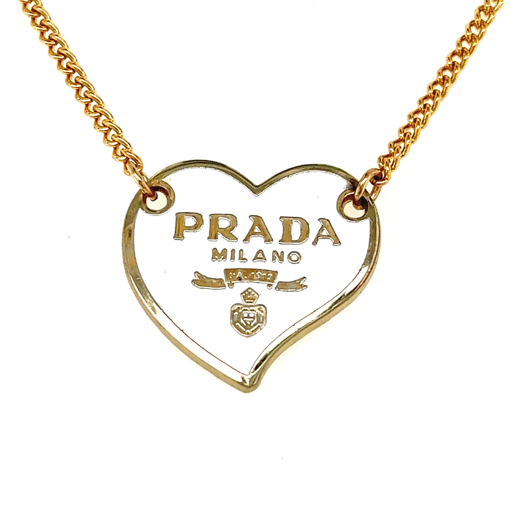 Vintage White Prada Pendant on 14k Gold Filled Chain