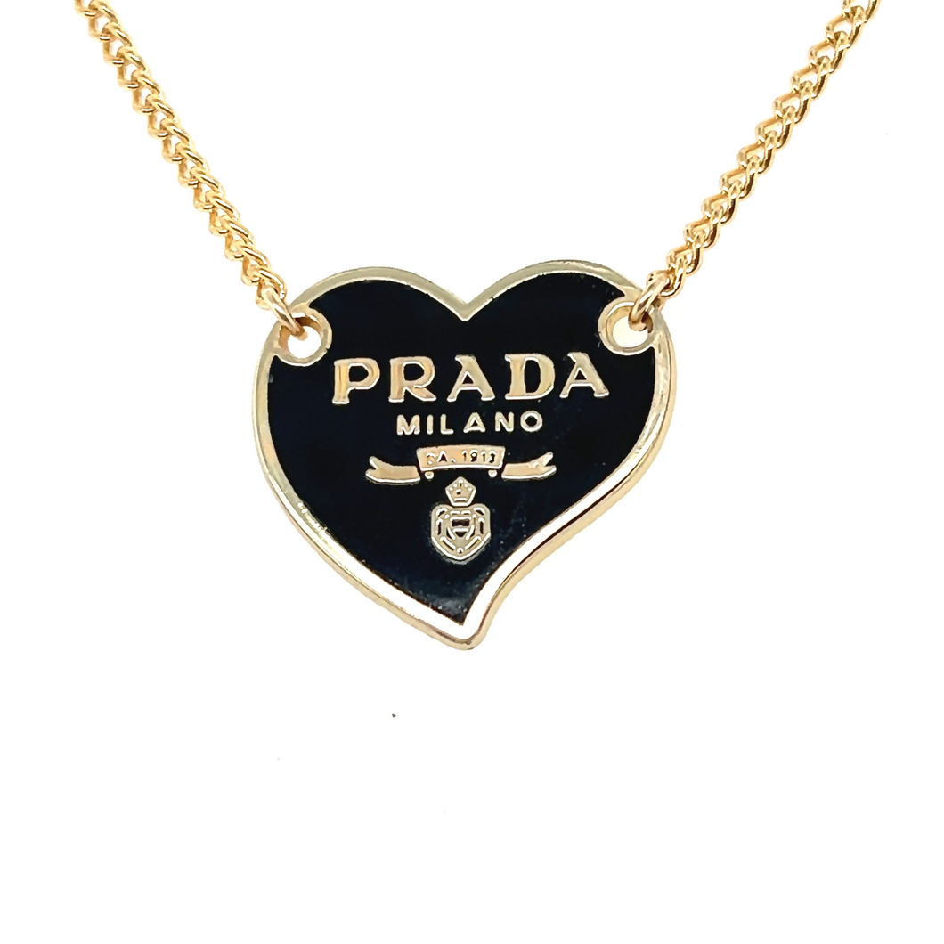 Vintage Black Prada Pendant on 14k Gold Filled Chain