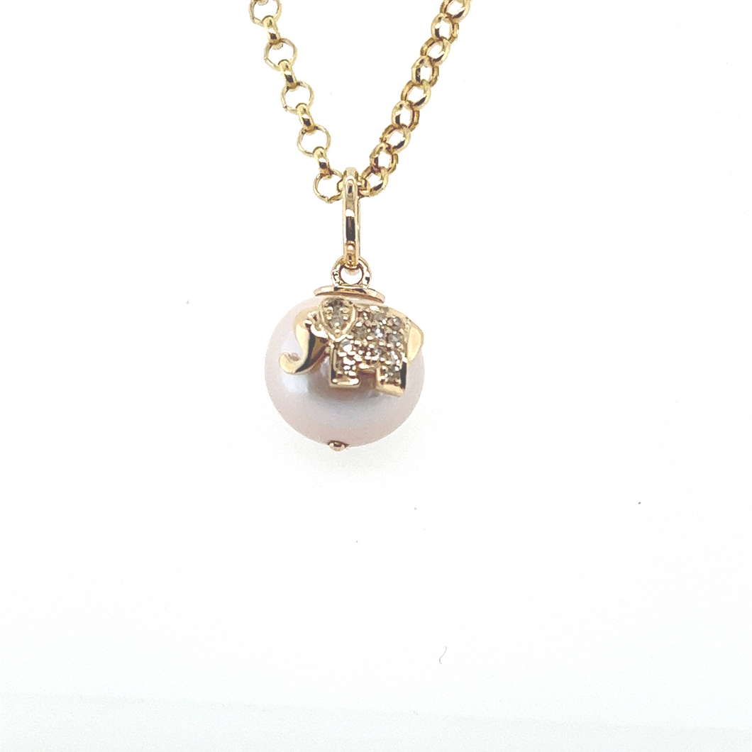 Pink Pearl Pendant with Diamond and 14kg Elephant