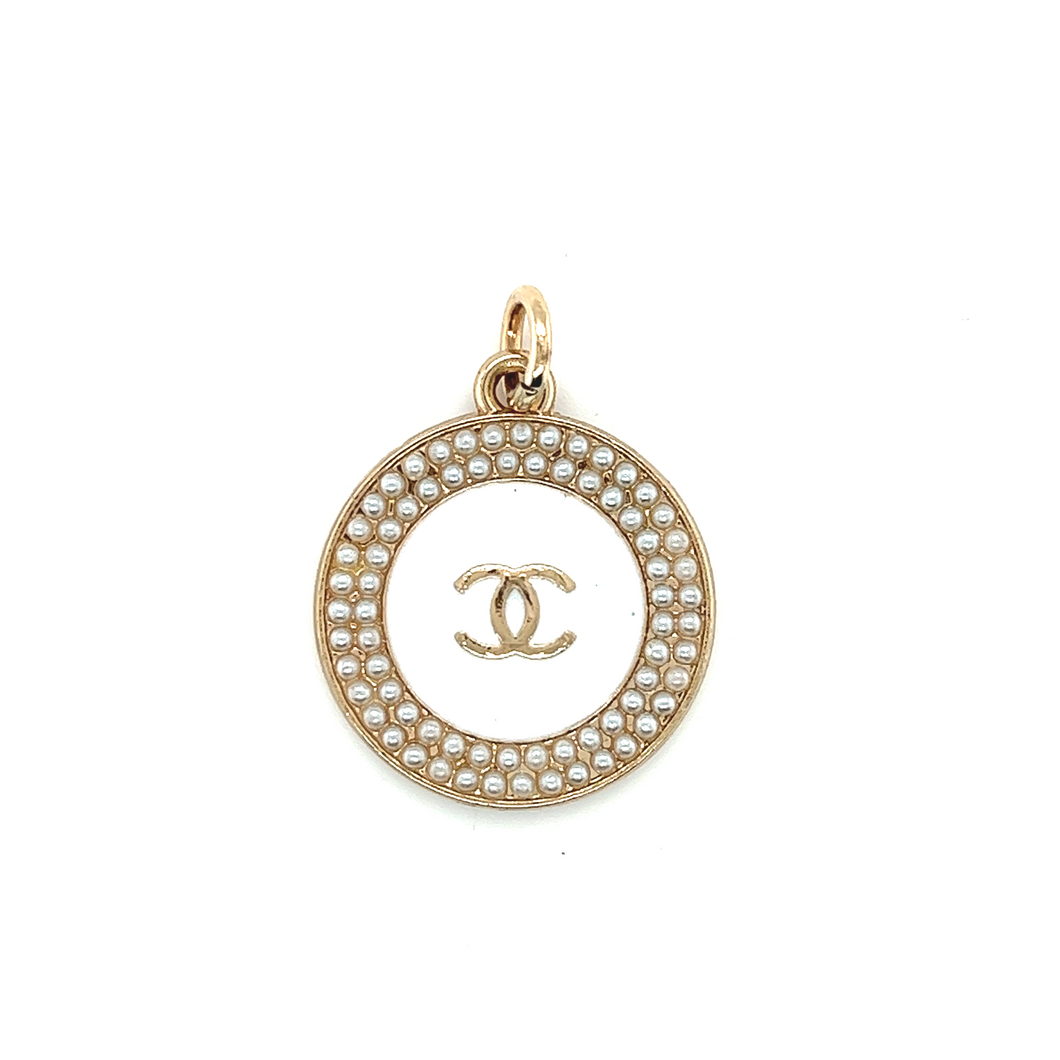 Vintage Chanel Round White Pendant with Pearls