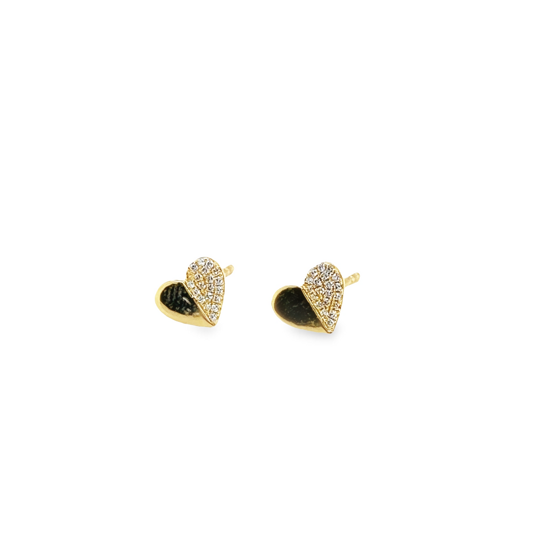 14kg half heart and diamond earrings