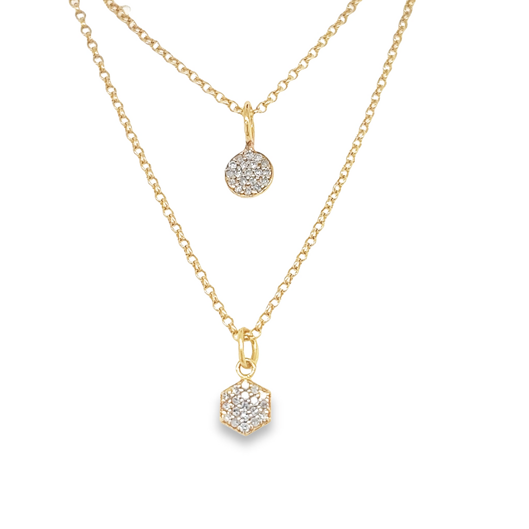 14kg Small Diamond Hexagon or Circle Pendant Necklace