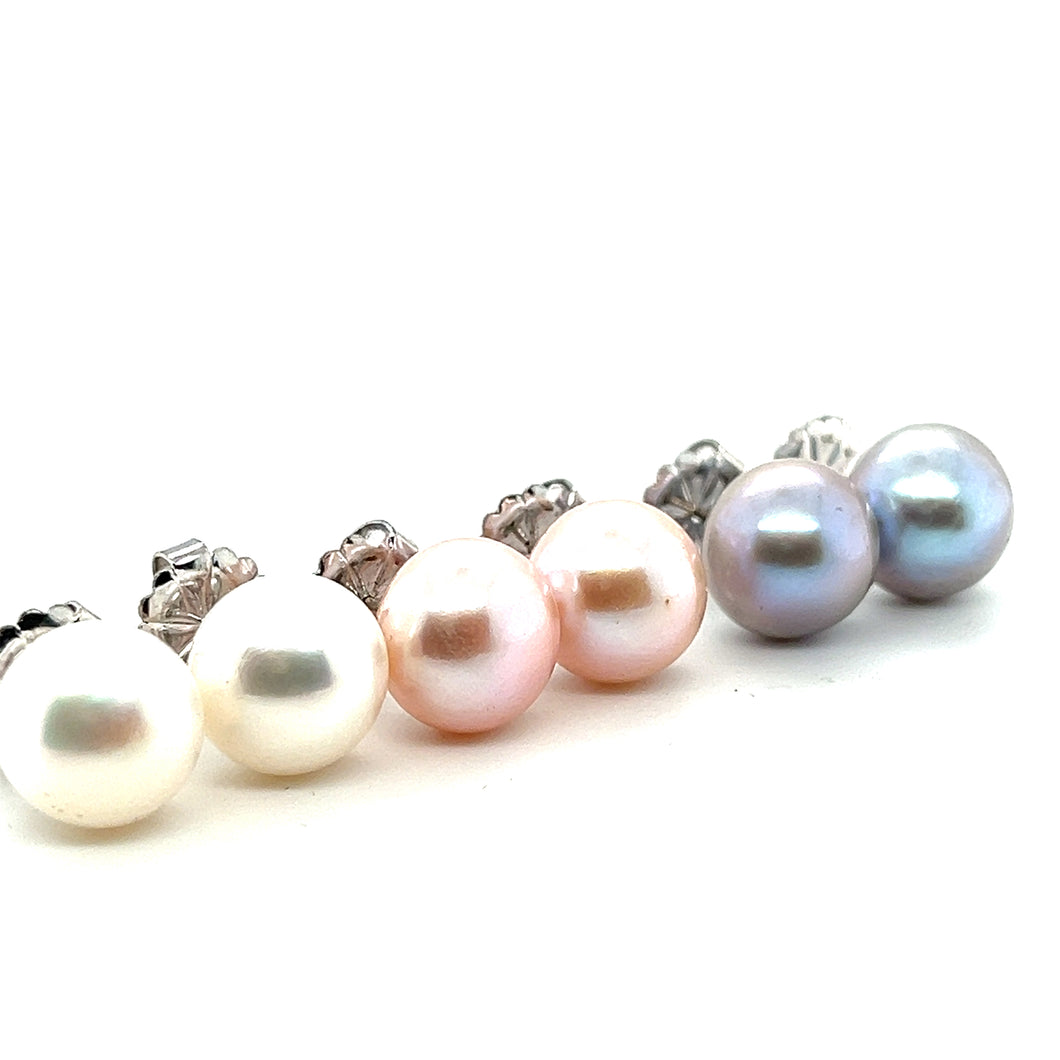 Pink Gray or White Pearl Button Earrings