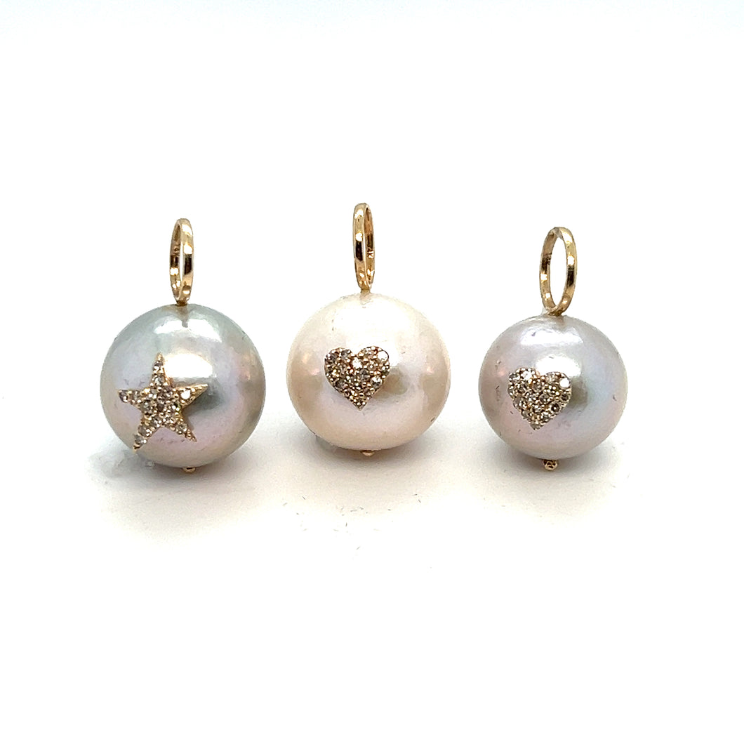 White or Tahitian Pearls with Diamond or Ruby Hearts