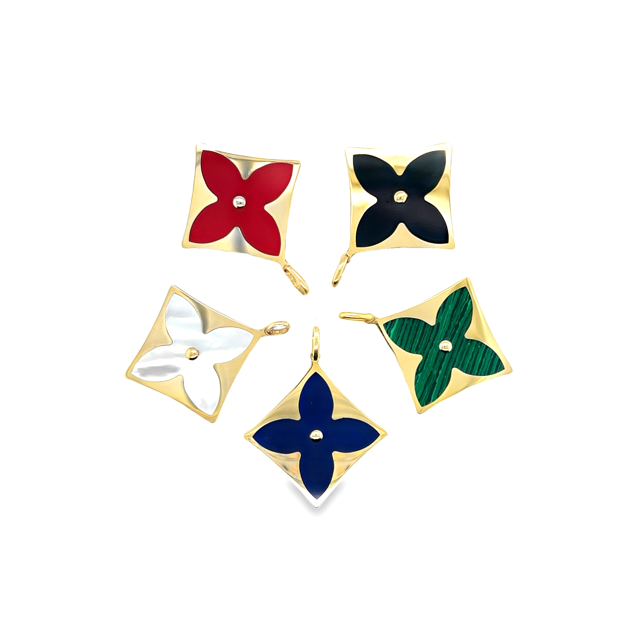 14kg and Semi-Precious Stone Pointed Quatrefoil Pendants