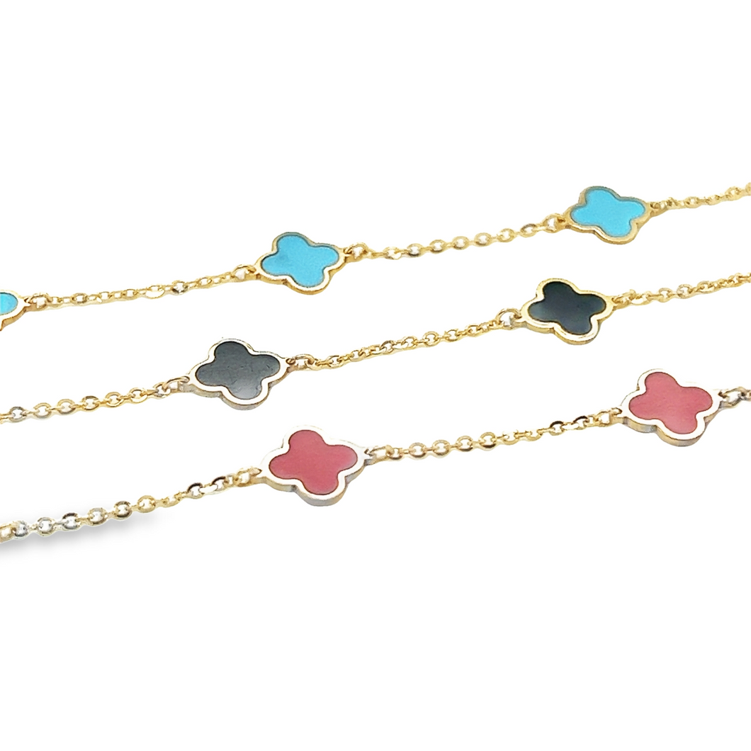 14kg and Stone Flat Clover Bracelets