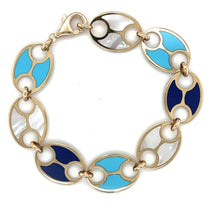 Load image into Gallery viewer, 14kg Mother of Pearl, Lapis and Turquoise Large Mariner Link Bracelet
