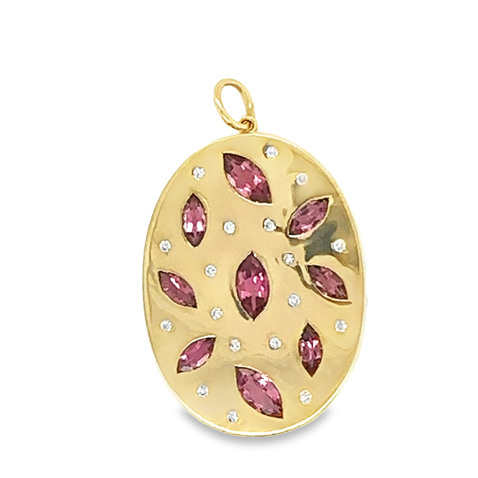 14kg Large Oval Pendant with Tourmaline  and White Diamonds