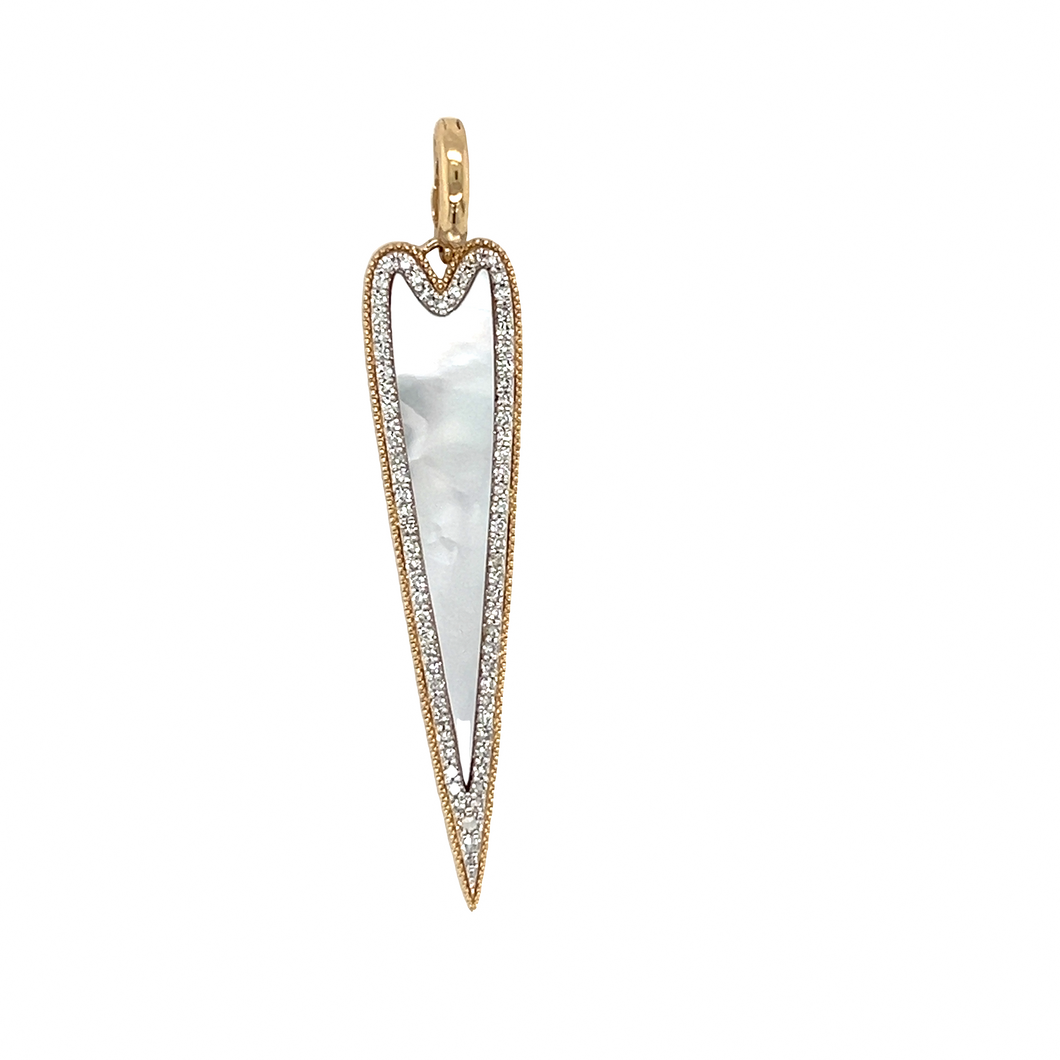 14kg Elongated Diamond and Mother of Pearl Heart Pendant