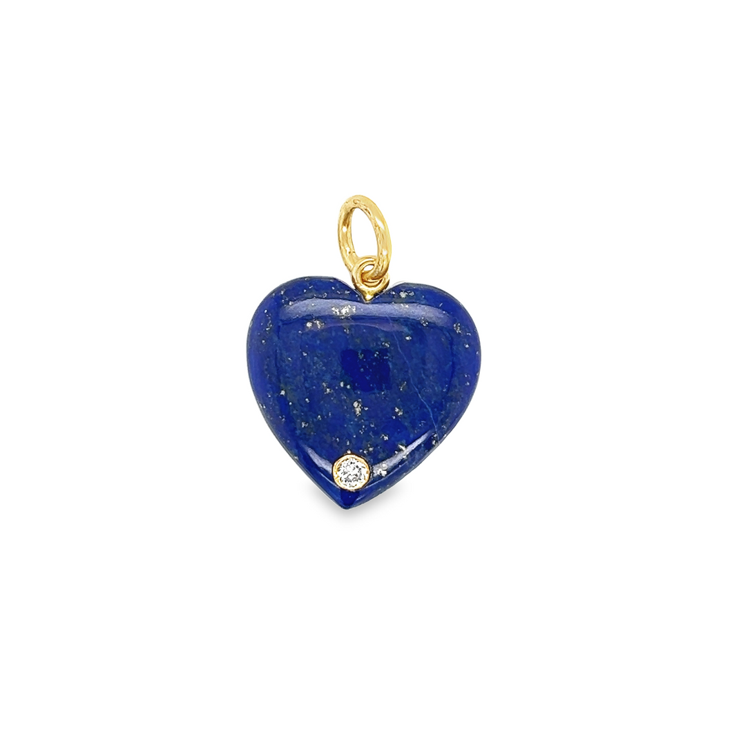 14kg Lapis Heart Pendant with Bezel Set Diamond