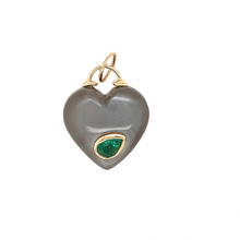 Load image into Gallery viewer, 14kg Grey Moonstone Heart Pendant with Emerald
