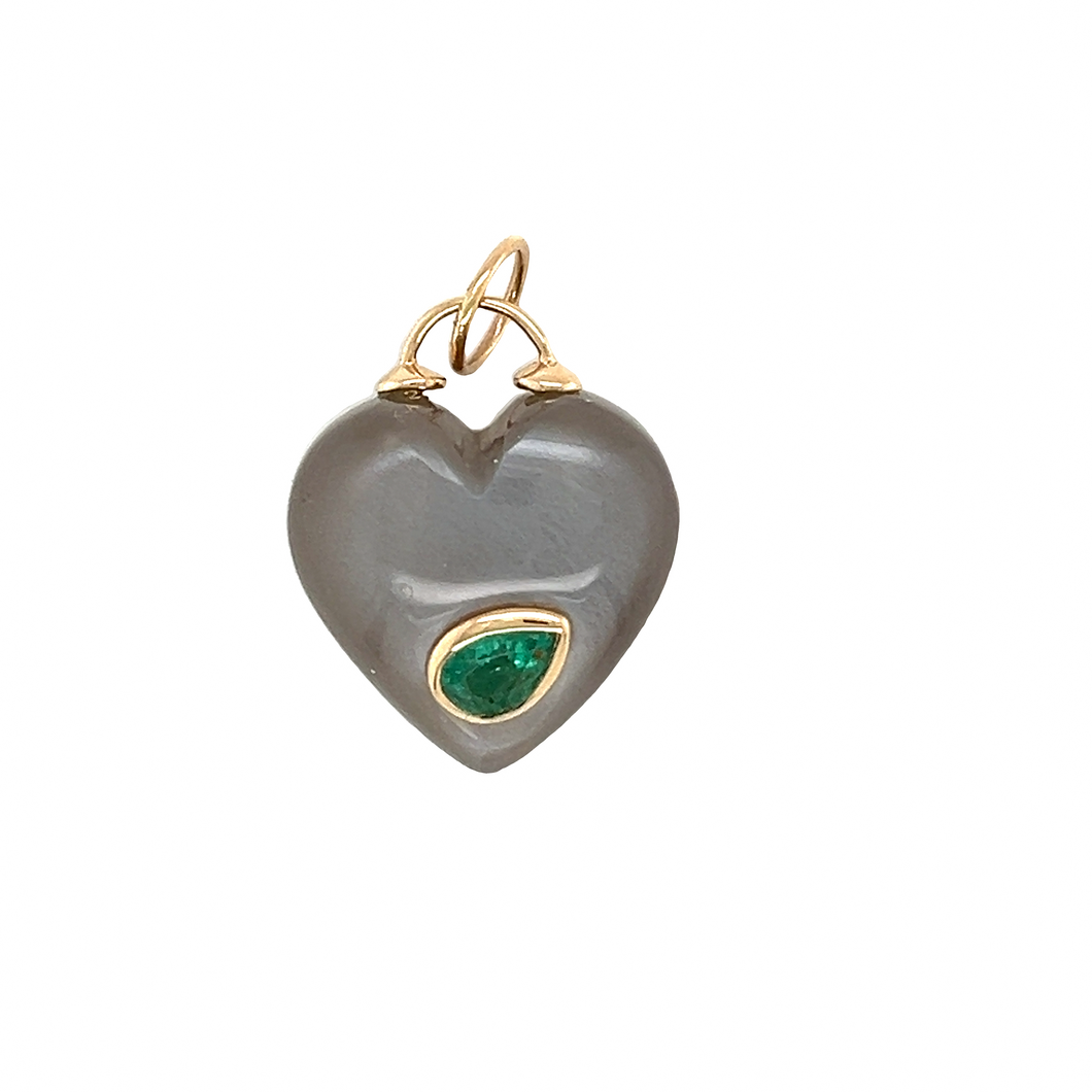 14kg Grey Moonstone Heart Pendant with Emerald