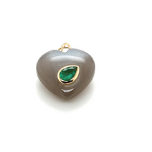 Load image into Gallery viewer, 14kg Grey Moonstone Heart Pendant with Emerald
