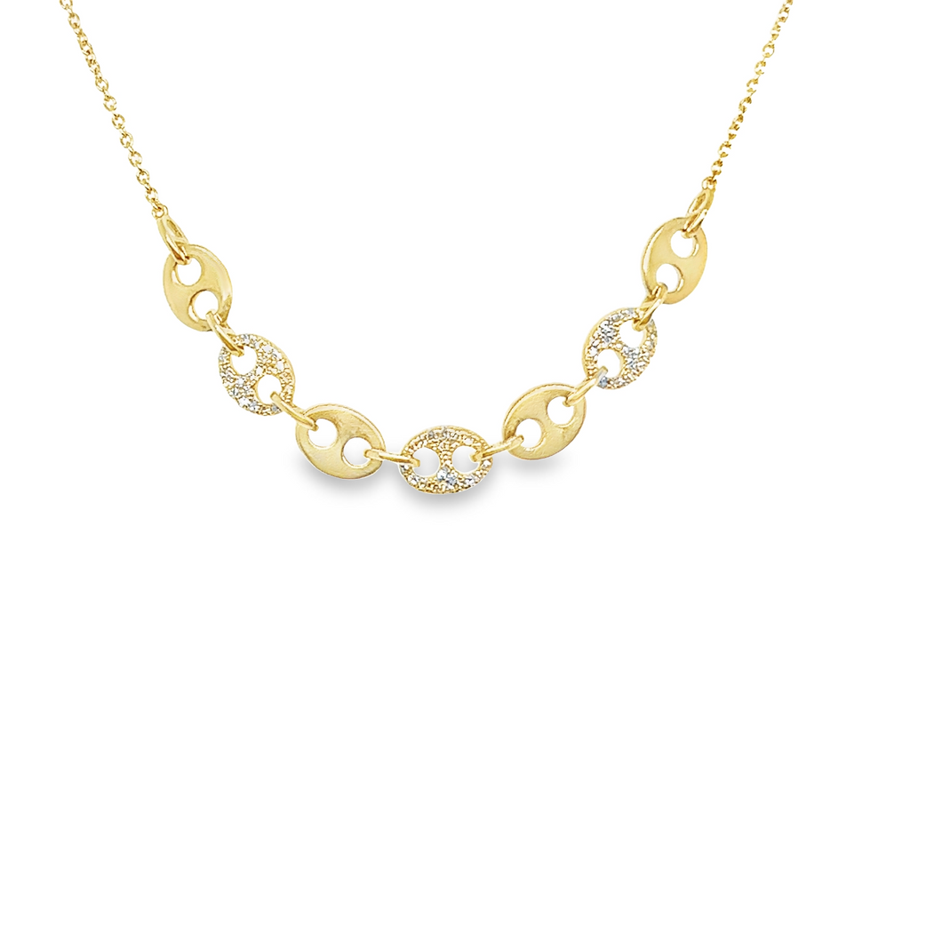 14kg Petite Mariner Link Necklace w 3 Diamond Links
