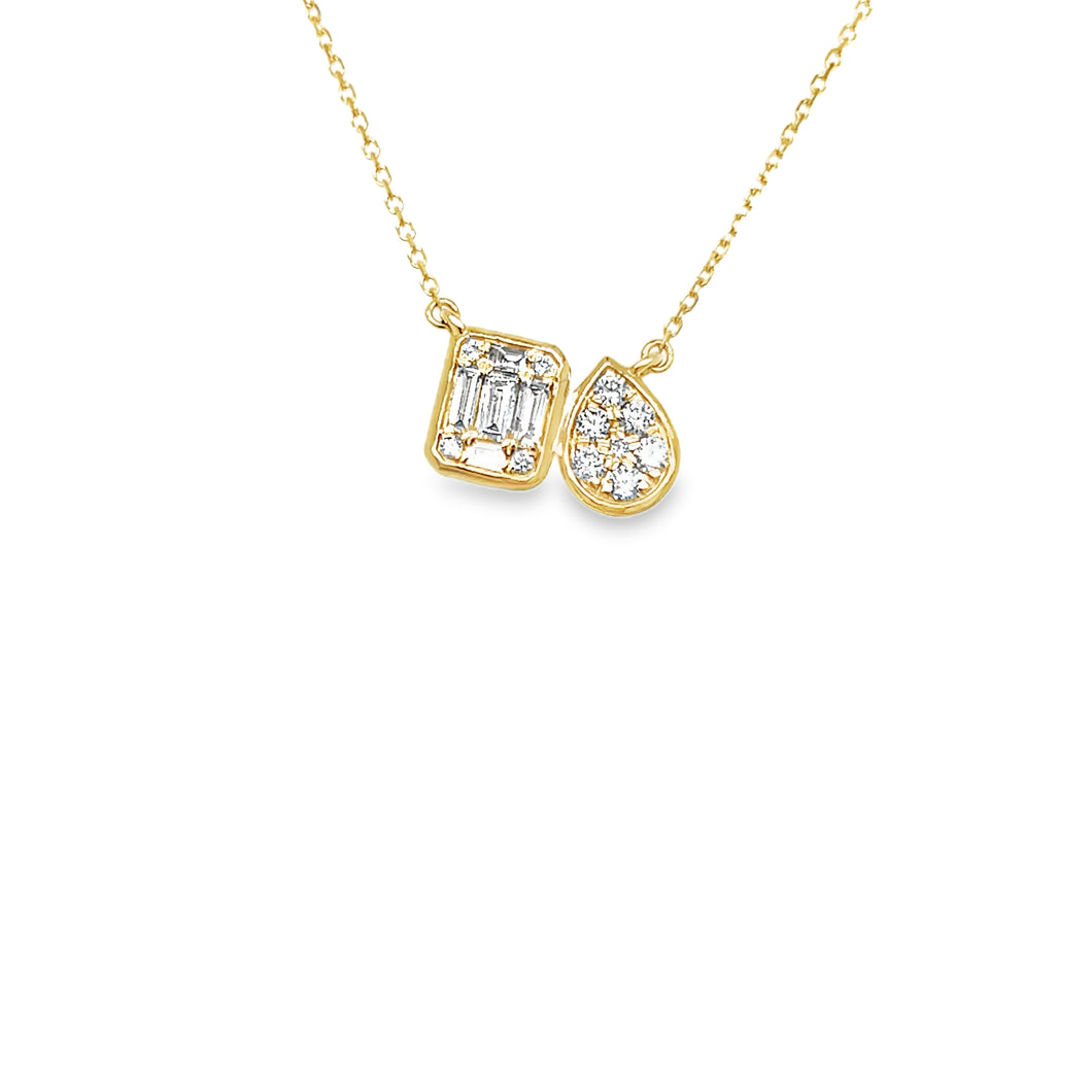 14kg Pear  and Rectangular Diamond Necklace