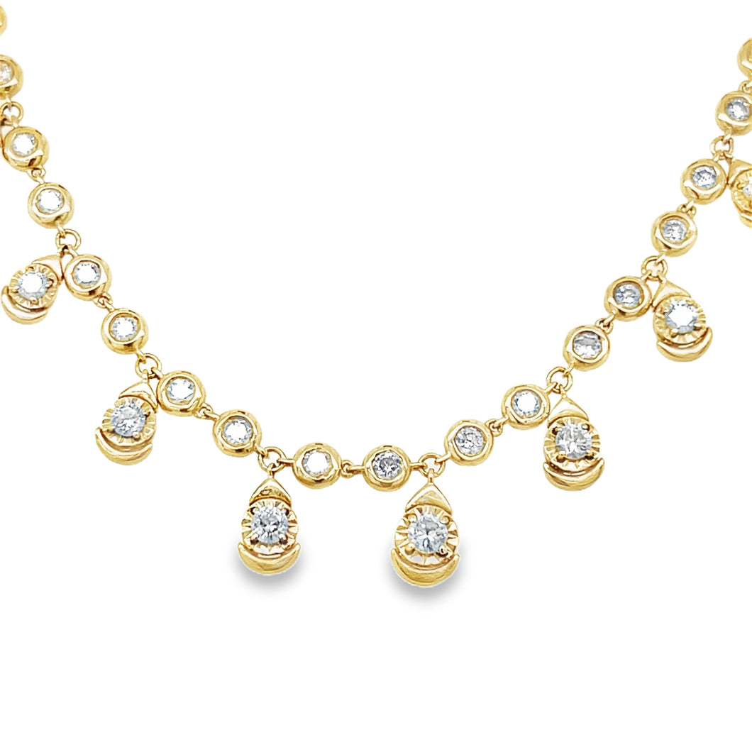 14kg Bezel Set Diamond Necklace with Pear-shaped Dangling Drops