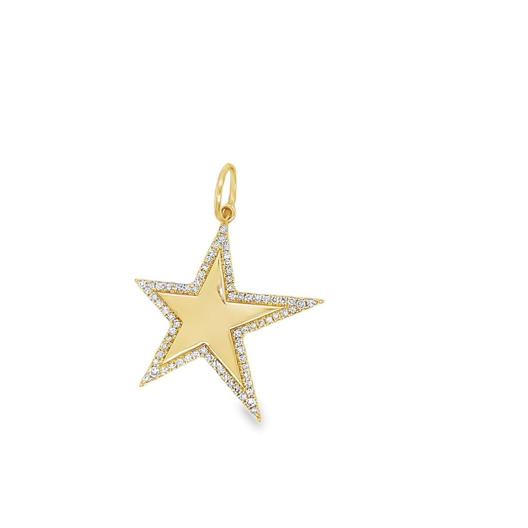 14k Brushed Gold Star with Diamond Surround