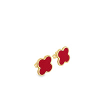 Load image into Gallery viewer, 14kg and cornelian red clover earrings
