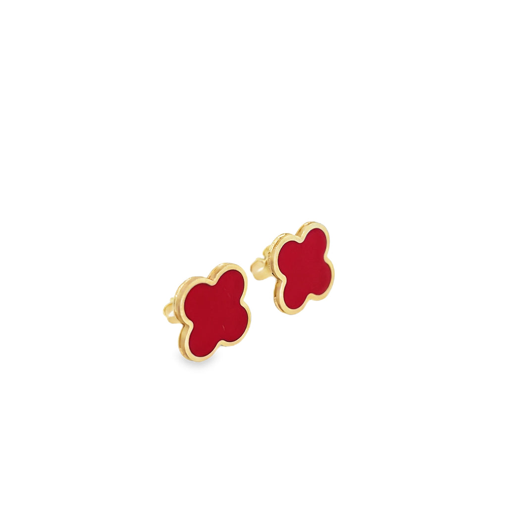 14kg and cornelian red clover earrings