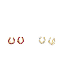 Load image into Gallery viewer, 14kg Diamond or Ruby Horseshoe Stud Earrings

