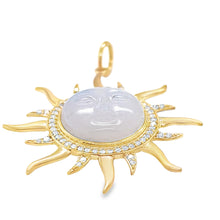 Load image into Gallery viewer, 14kg, Diamond and Carved Calcedony Sun Pendant

