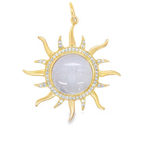 Load image into Gallery viewer, 14kg, Diamond and Carved Calcedony Sun Pendant
