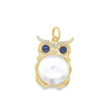 Load image into Gallery viewer, 14kg Pearl, Diamond and Sapphire Owl Pendant
