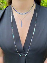 Load image into Gallery viewer, 14kg Lapis and Turquoise Elongated Chiclet Necklace
