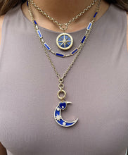 Load image into Gallery viewer, 14kg Blue Lapis and Diamond Bar Chiclet Necklace
