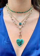 Load image into Gallery viewer, 14kg Malachite and White Diamond Art Deco Heart Pendant
