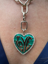 Load image into Gallery viewer, 14kg Malachite and White Diamond Art Deco Heart Pendant
