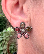 Load image into Gallery viewer, Tourmaline and Diamond Flower Earrings
