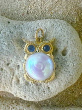 Load image into Gallery viewer, 14kg Pearl, Diamond and Sapphire Owl Pendant
