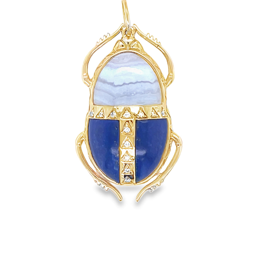 14kg Lapis, Agate and Diamond Large Scarab Pendant