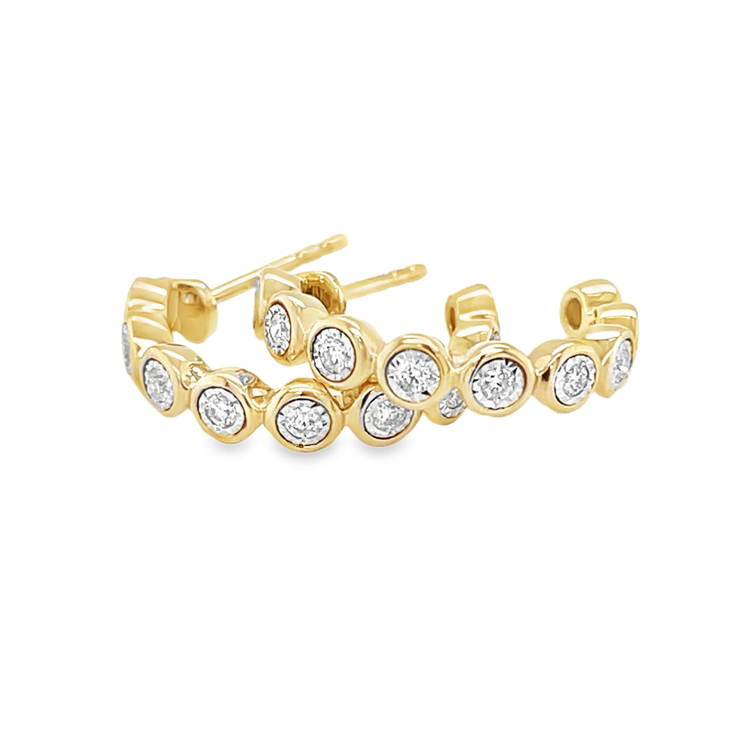 14kg Medium Bezel Set Diamond Hoops