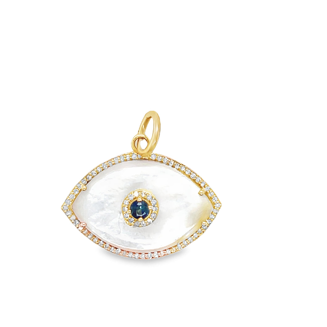 14kg Diamond, Sapphire and Mother of Pearl Evil Eye Pendant